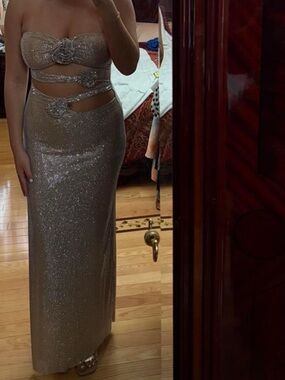 Meshki Silver Sequin Cutout Gown